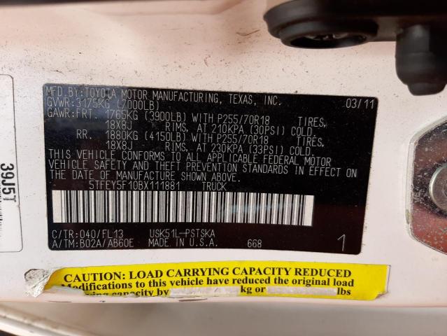 Photo 10 from auction – 2011 TOYOTA TUNDRA with VIN 5TFEY5F10BX111881