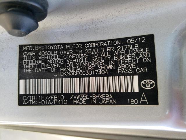 Photo 10 from auction – 2012 TOYOTA PRIUS PLUG with VIN JTDKN3DP0C3017404