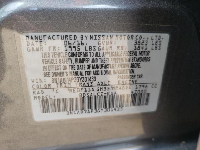 Photo 10 from auction – 2016 NISSAN SENTRA S with VIN 3N1AB7AP3GY301433