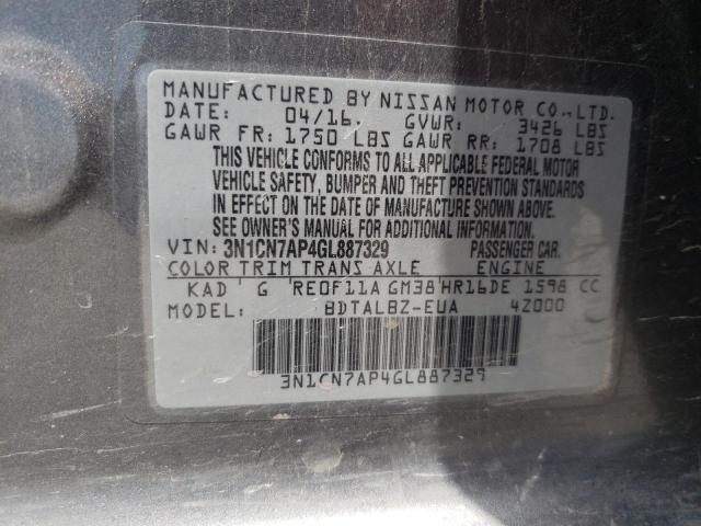 Photo 10 from auction – 2016 NISSAN VERSA S with VIN 3N1CN7AP4GL887329