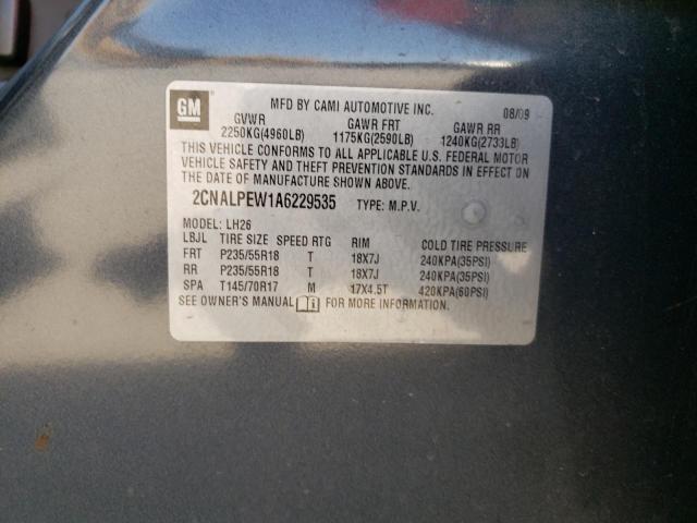 Photo 10 from auction – 2010 CHEVROLET EQUINOX LT with VIN 2CNALPEW1A6229535