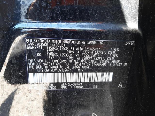 Photo 10 from auction – 2014 TOYOTA RAV4 XLE with VIN 2T3WFREV1EW102671