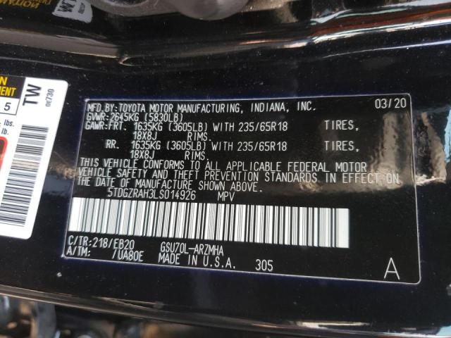 Photo 10 from auction – 2020 TOYOTA HIGHLANDER with VIN 5TDGZRAH3LS014926