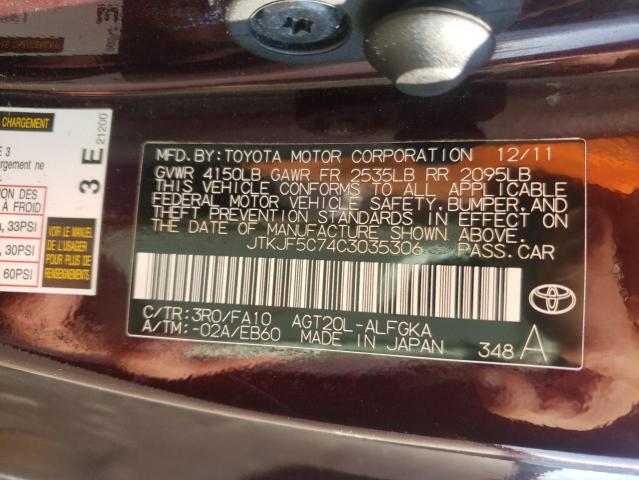 Photo 10 from auction – 2012 TOYOTA SCION TC with VIN JTKJF5C74C3035306