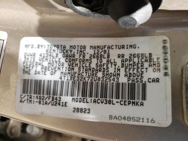 Photo 10 from auction – 2002 TOYOTA CAMRY LE with VIN 4T1BE32K72U032543