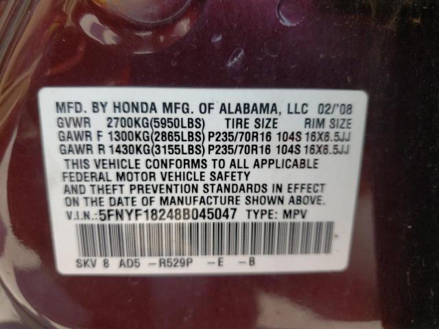 Photo 10 from auction – 2008 HONDA PILOT VP with VIN 5FNYF18248B045047