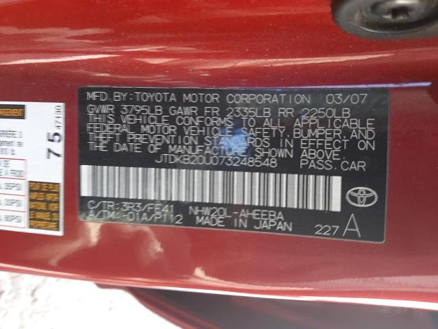 Photo 10 from auction – 2007 TOYOTA PRIUS with VIN JTDKB20U073248548