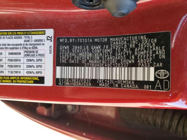 Photo 10 from auction – 2009 TOYOTA COROLLA L with VIN 2T1BU40E49C120337