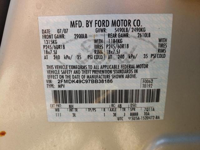 Photo 10 from auction – 2007 FORD EDGE SEL P with VIN 2FMDK49C97BB38186