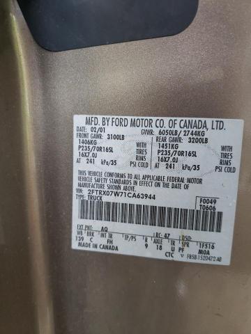 Photo 10 from auction – 2001 FORD F150 with VIN 2FTRX07W71CA63944