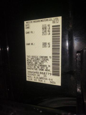 Photo 10 from auction – 2012 NISSAN MAXIMA S with VIN 1N4AA5AP6CC868779