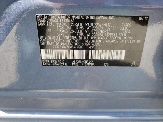 Photo 10 from auction – 2012 TOYOTA RAV4 with VIN 2T3ZF4DV7CW147760