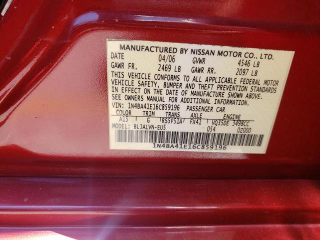 Photo 10 from auction – 2006 NISSAN MAXIMA SE with VIN 1N4BA41E16C859196