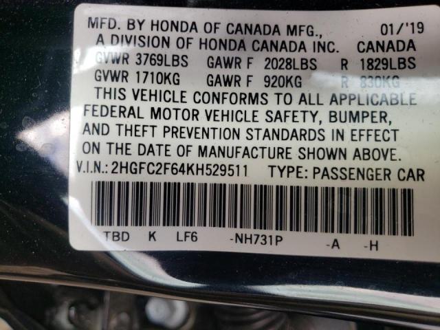 Photo 10 from auction – 2019 HONDA CIVIC LX with VIN 2HGFC2F64KH529511