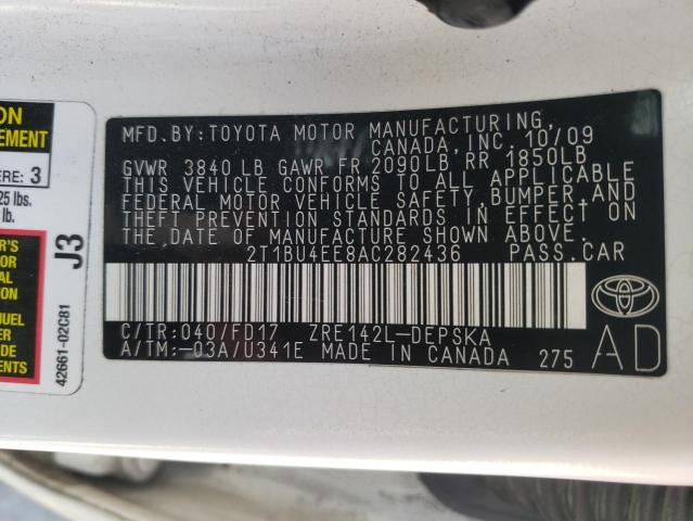 Photo 10 from auction – 2010 TOYOTA COROLLA BA with VIN 2T1BU4EE8AC282436