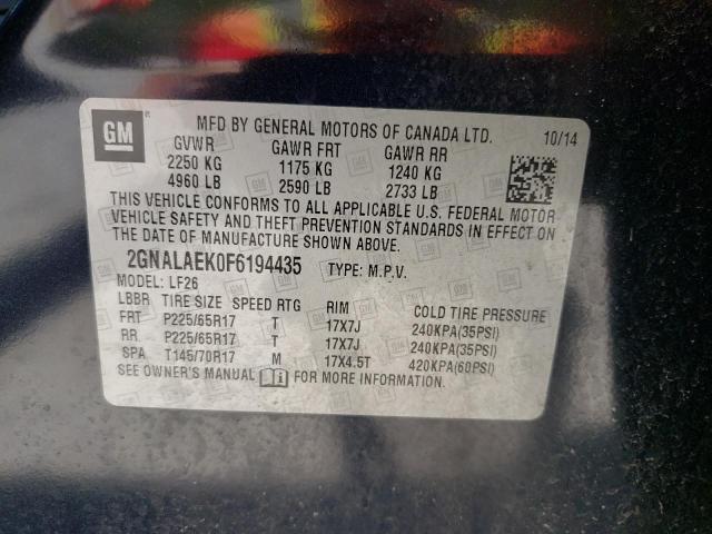 Photo 10 from auction – 2015 CHEVROLET EQUINOX LS with VIN 2GNALAEK0F6194435