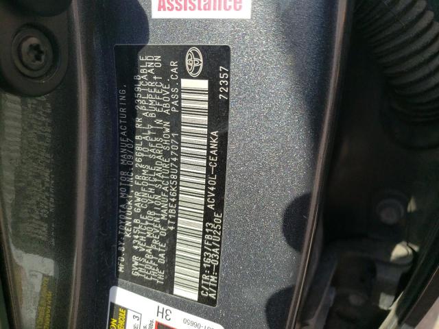 Photo 10 from auction – 2008 TOYOTA CAMRY CE with VIN 4T1BE46K58U747071