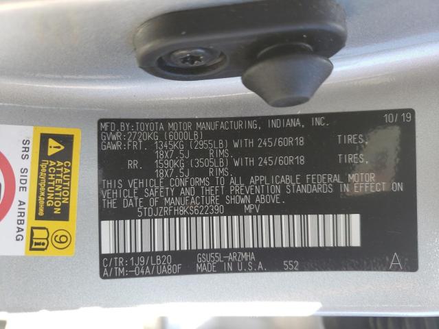Photo 10 from auction – 2019 TOYOTA HIGHLANDER with VIN 5TDJZRFH8KS622390