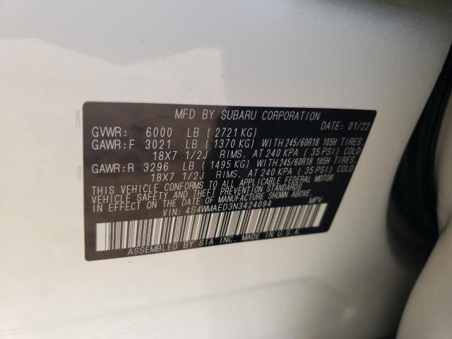 Photo 10 from auction – 2022 SUBARU ASCENT PRE with VIN 4S4WMAED3N3424094
