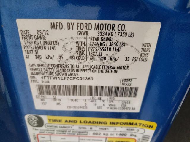 Photo 10 from auction – 2012 FORD F150 SUPER with VIN 1FTFW1EF7CFC01360