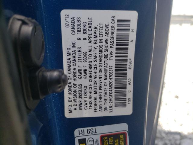 Photo 10 from auction – 2012 HONDA CIVIC SI with VIN 2HGFG4A52CH706377