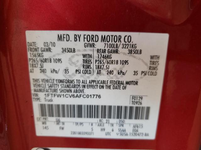 Photo 10 from auction – 2010 FORD F150 SUPER with VIN 1FTFW1CV6AFC01776