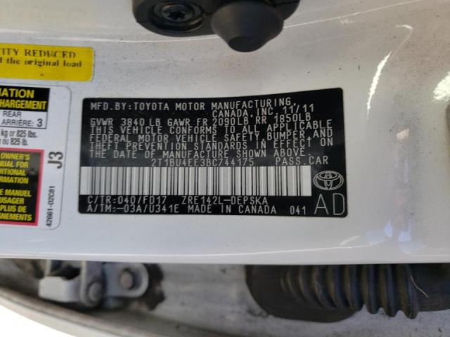 Photo 10 from auction – 2011 TOYOTA COROLLA BA with VIN 2T1BU4EE3BC744175