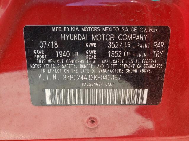 Photo 10 from auction – 2019 HYUNDAI ACCENT SE with VIN 3KPC24A32KE043367