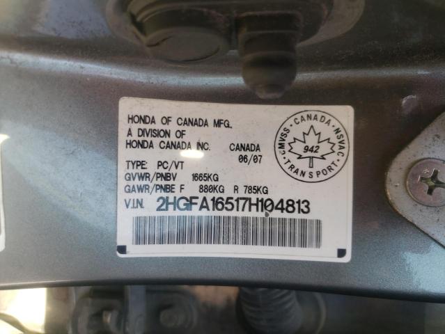 Photo 10 from auction – 2007 HONDA CIVIC LX with VIN 2HGFA16517H104813