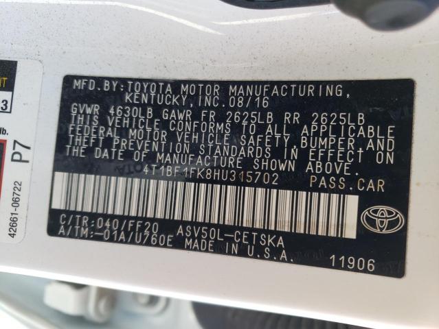 Photo 10 from auction – 2017 TOYOTA CAMRY LE with VIN 4T1BF1FK8HU315702