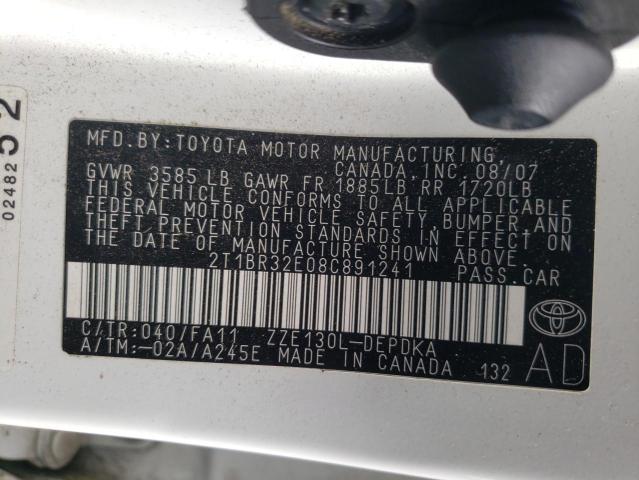 Photo 10 from auction – 2008 TOYOTA COROLLA CE with VIN 2T1BR32E08C891241
