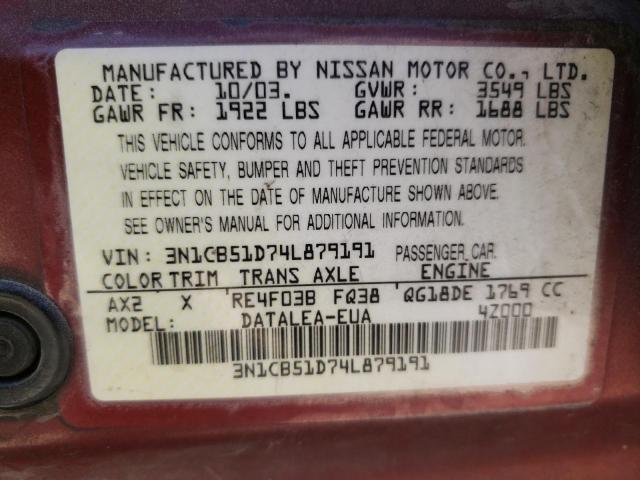 Photo 10 from auction – 2004 NISSAN SENTRA 1.8 with VIN 3N1CB51D74L879191