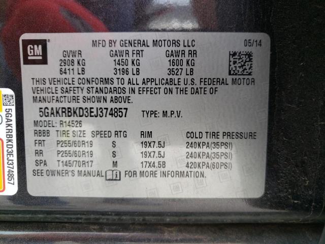 Photo 10 from auction – 2014 BUICK ENCLAVE with VIN 5GAKRBKD3EJ374857
