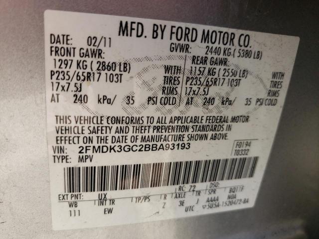 Photo 10 from auction – 2011 FORD EDGE SE with VIN 2FMDK3GC2BBA93193