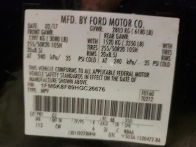Photo 10 from auction – 2017 FORD EXPLORER L with VIN 1FM5K8F89HGC26676