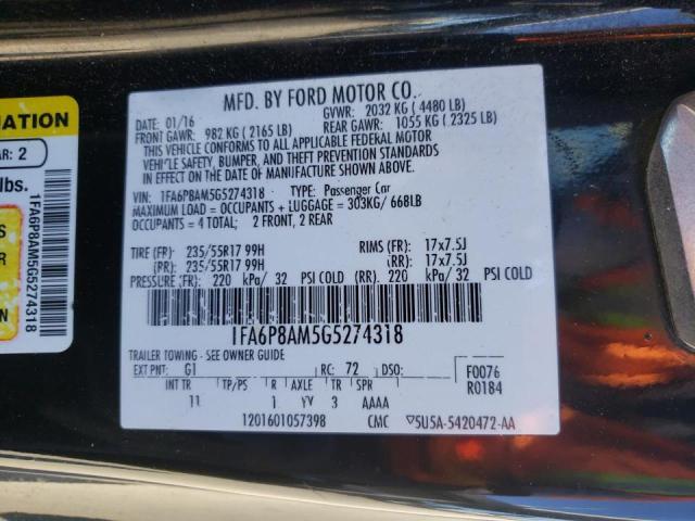 Photo 10 from auction – 2016 FORD MUSTANG with VIN 1FA6P8AM5G5274318