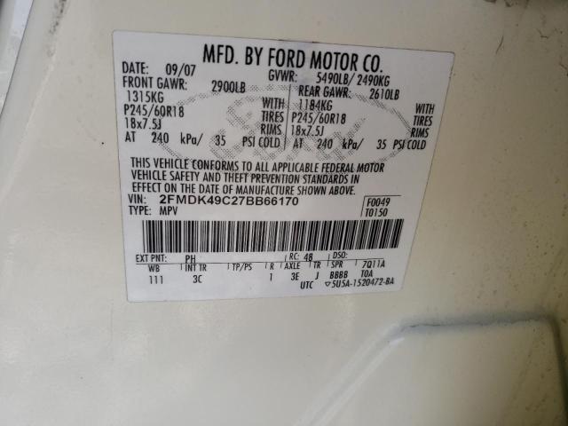 Photo 10 from auction – 2007 FORD EDGE SEL P with VIN 2FMDK49C27BB66170
