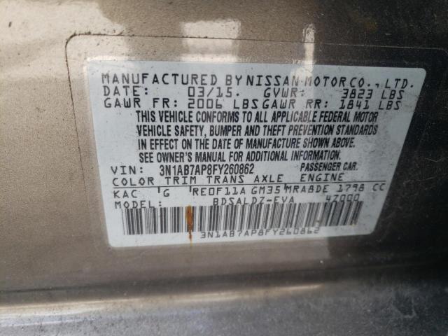 Photo 10 from auction – 2015 NISSAN SENTRA S with VIN 3N1AB7AP8FY260862