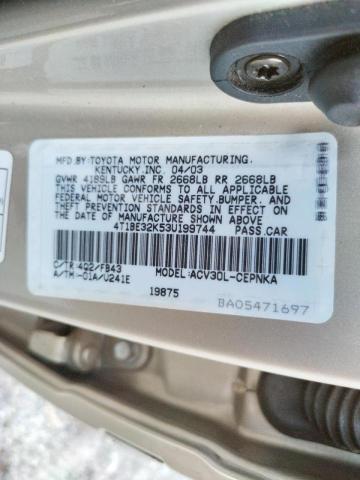 Photo 10 from auction – 2003 TOYOTA CAMRY LE with VIN 4T1BE32K53U199744