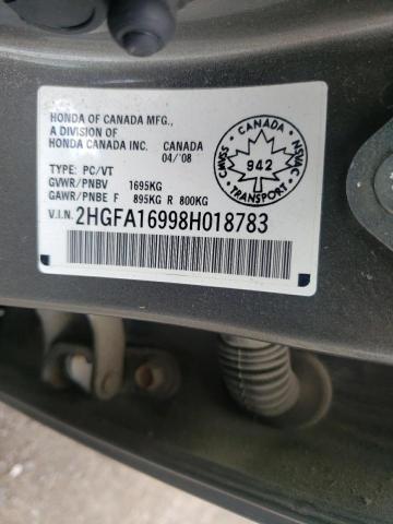Photo 10 from auction – 2008 HONDA CIVIC EXL with VIN 2HGFA16998H018783