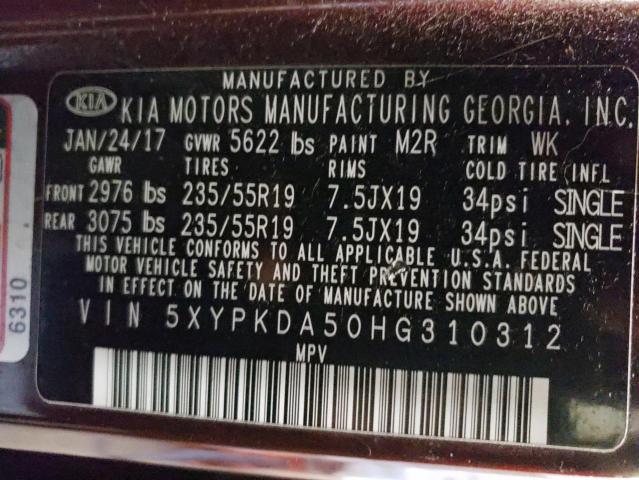 Photo 10 from auction – 2017 KIA SORENTO SX with VIN 5XYPKDA50HG310312