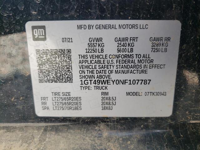 Photo 10 from auction – 2022 GMC SIERRA with VIN 1GT49WEY0NF107787