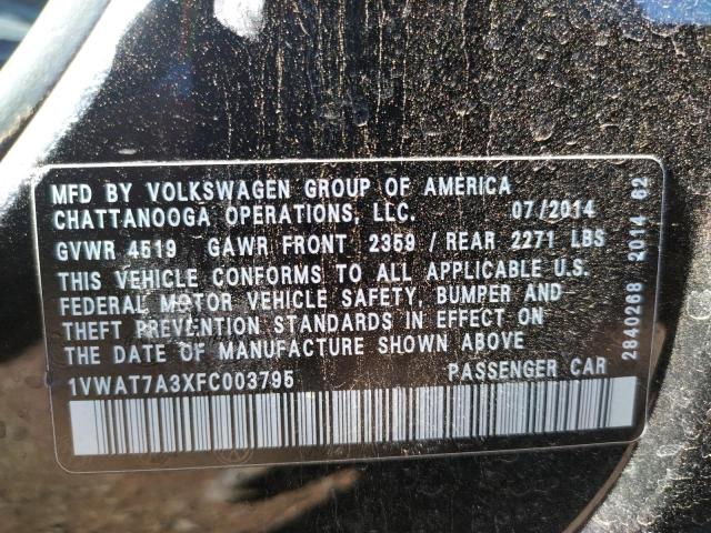 Photo 10 from auction – 2015 VOLKSWAGEN PASSAT S with VIN 1VWAT7A3XFC003795