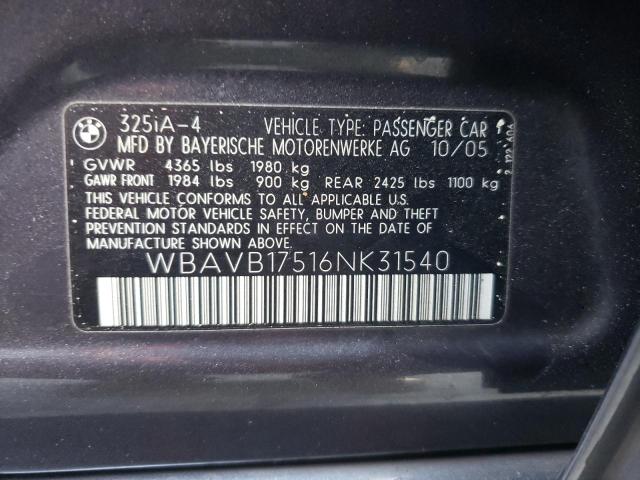 Photo 10 from auction – 2006 BMW 325 I AUTO with VIN WBAVB17516NK31540