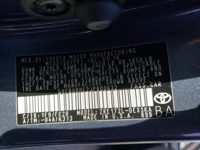 Photo 10 from auction – 2018 TOYOTA COROLLA L with VIN 5YFBURHE2JP800632