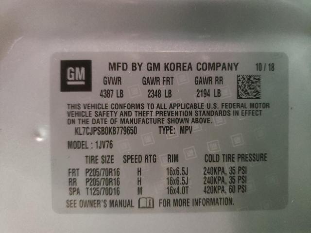 Photo 10 from auction – 2019 CHEVROLET TRAX 1LT with VIN KL7CJPSB0KB779650