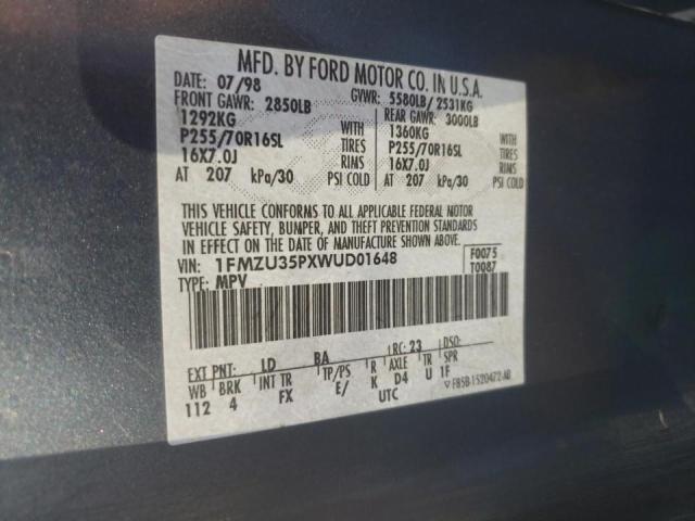 Photo 10 from auction – 1998 FORD EXPLORER with VIN 1FMZU35PXWUD01648