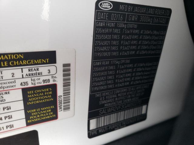 Photo 10 from auction – 2016 LAND ROVER RANGE ROVE with VIN SALWR2VF3GA650270