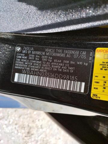 Photo 10 from auction – 2006 BMW 760 LI with VIN WBAHN03516DD98185