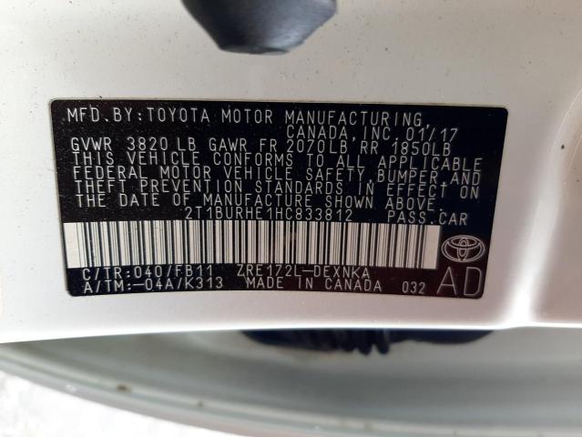 Photo 10 from auction – 2017 TOYOTA COROLLA LE with VIN 2T1BURHE1HC833812